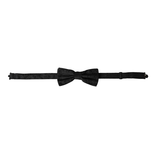 Black Silk Floral Adjustable Neck Men Bow Tie