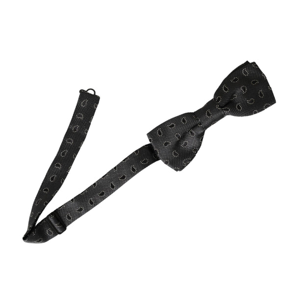 Black Silk Patterned Adjustable Neck Men Bow Tie