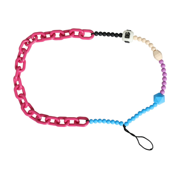 Multicolor Beaded Chain Logo Charm Necklace