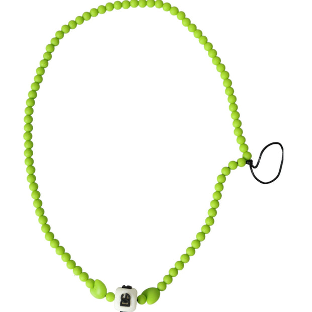 Green Beaded Chain DG Logo Charm Necklace