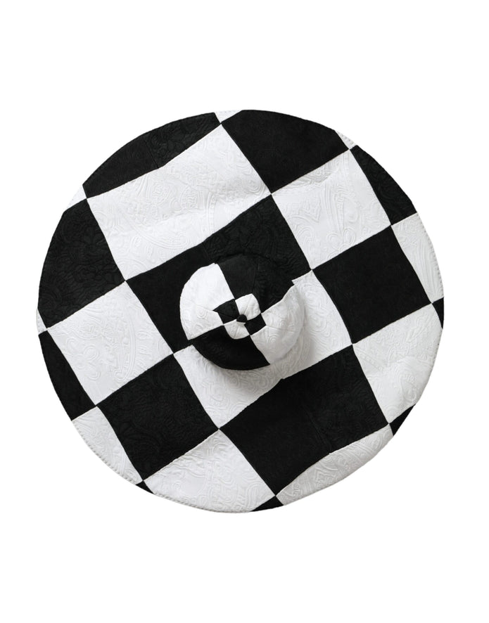 Black White Checkered Wide Brim Floppy Hat