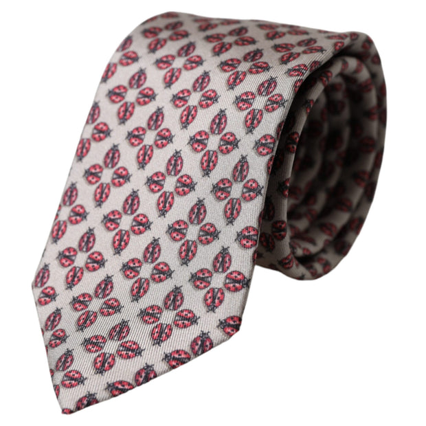 Beige Lady Bug Print Silk Adjustable Men Tie