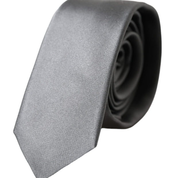 Silver Solid Satin Silk Adjustable Men Tie