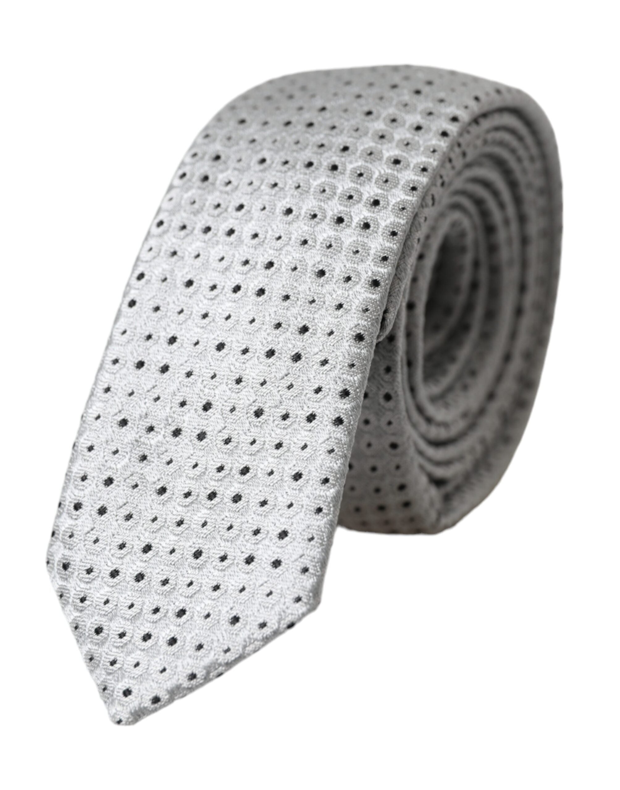 Light Gray Polka Dot Silk Adjustable Men Tie