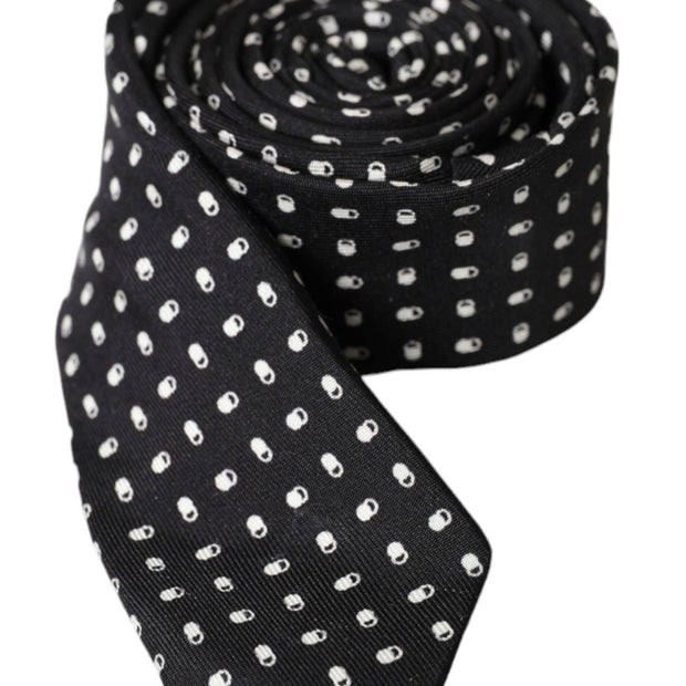 Black Patterned 100%Silk Adjustable Tie