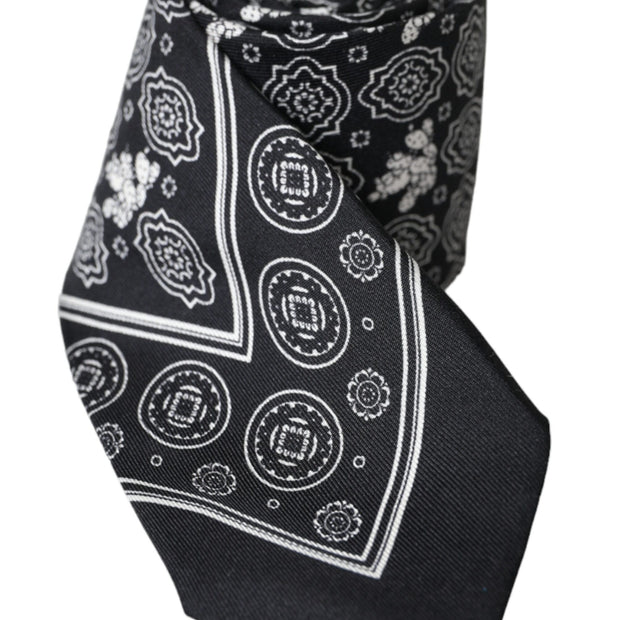 Black Patterned 100%Silk Adjustable Tie