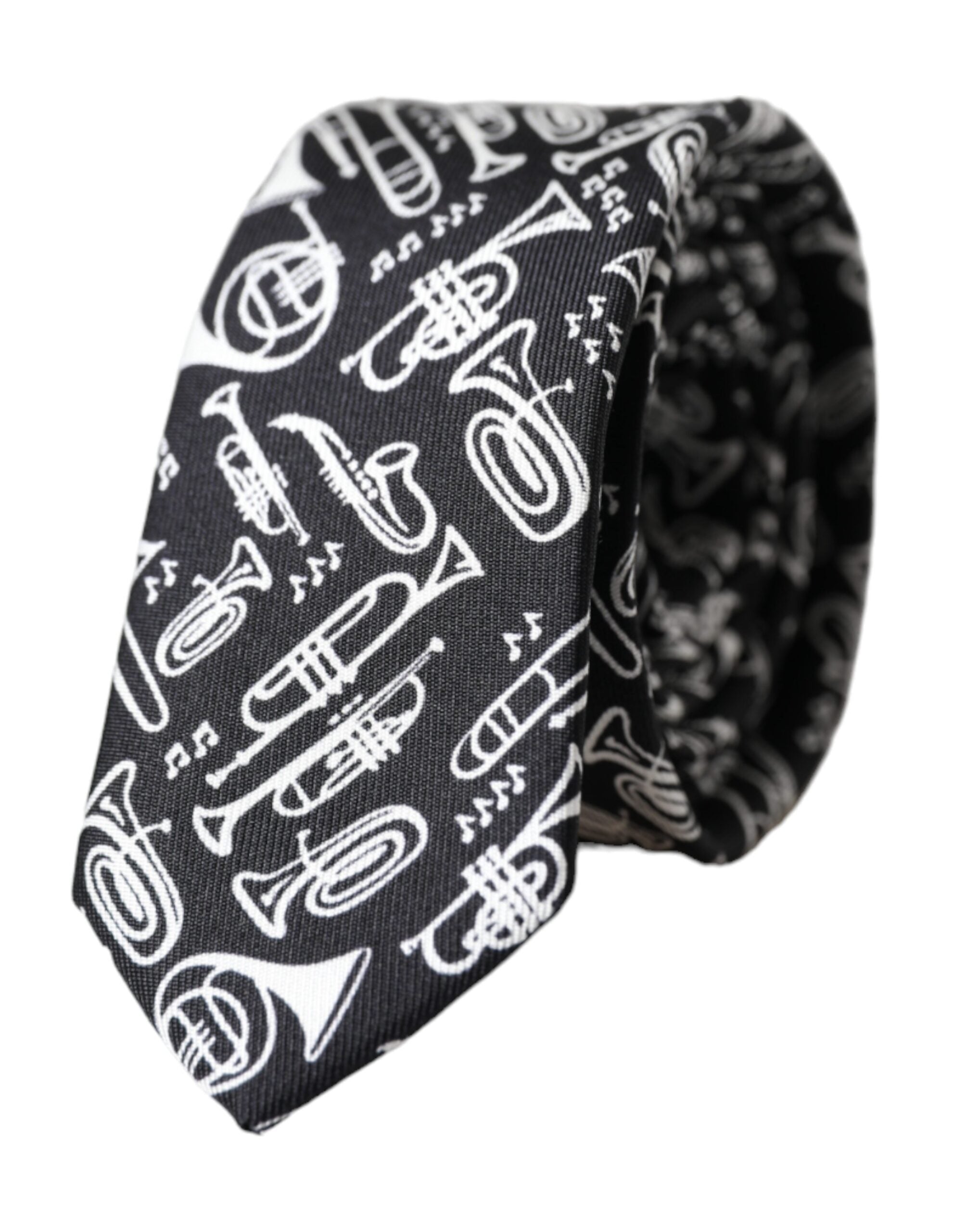 Black Trumpet Print Silk Adjustable Tie