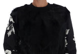 Black Fur Floral Brocade Zipper Sweater