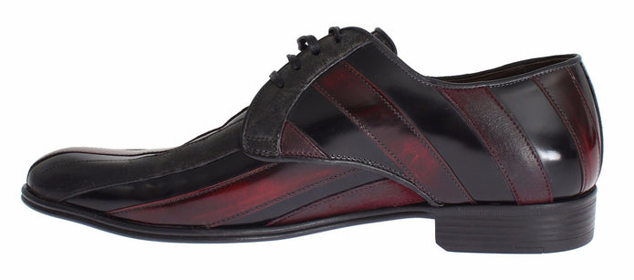 Elegant Black Bordeaux Striped Leather Dress Shoes