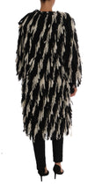 Black and White Fringed Wool Coat Jacket