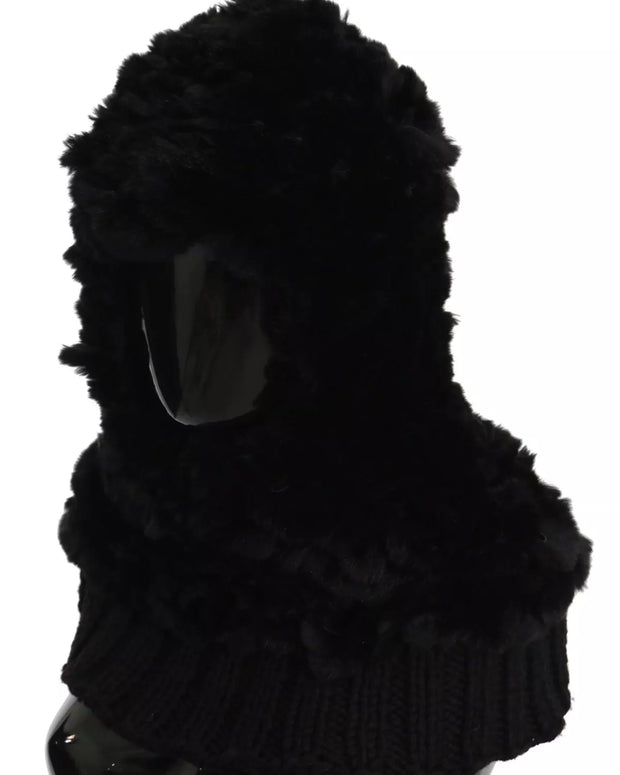 Black Silver Fox Fur Cashmere Hooded Scarf