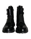 Black Leather Lace Up Men Mid Calf Boots Shoes