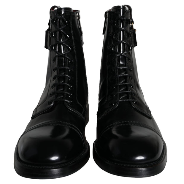 Black Logo Lace Up Mid Calf Men Boots Shoes