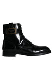 Black Logo Lace Up Mid Calf Men Boots Shoes