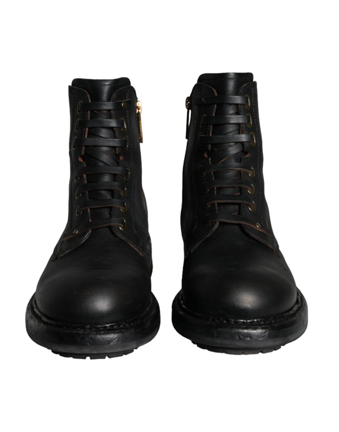 Black Lace Up Mid Calf Boots Men Shoes