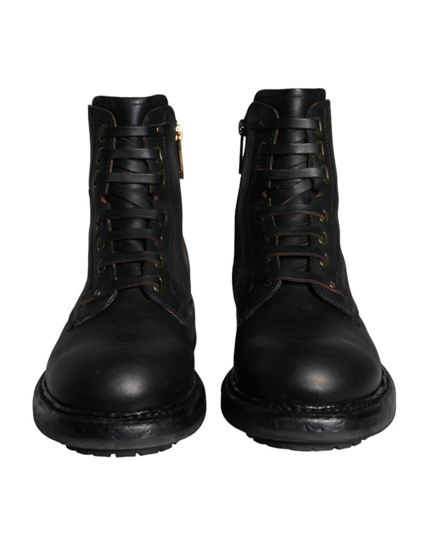 Black Lace Up Mid Calf Boots Men Shoes