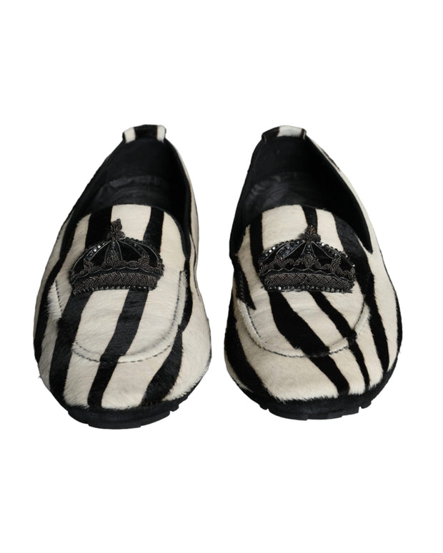 Black White Calf Fur Slip On Loafers Men Shoes