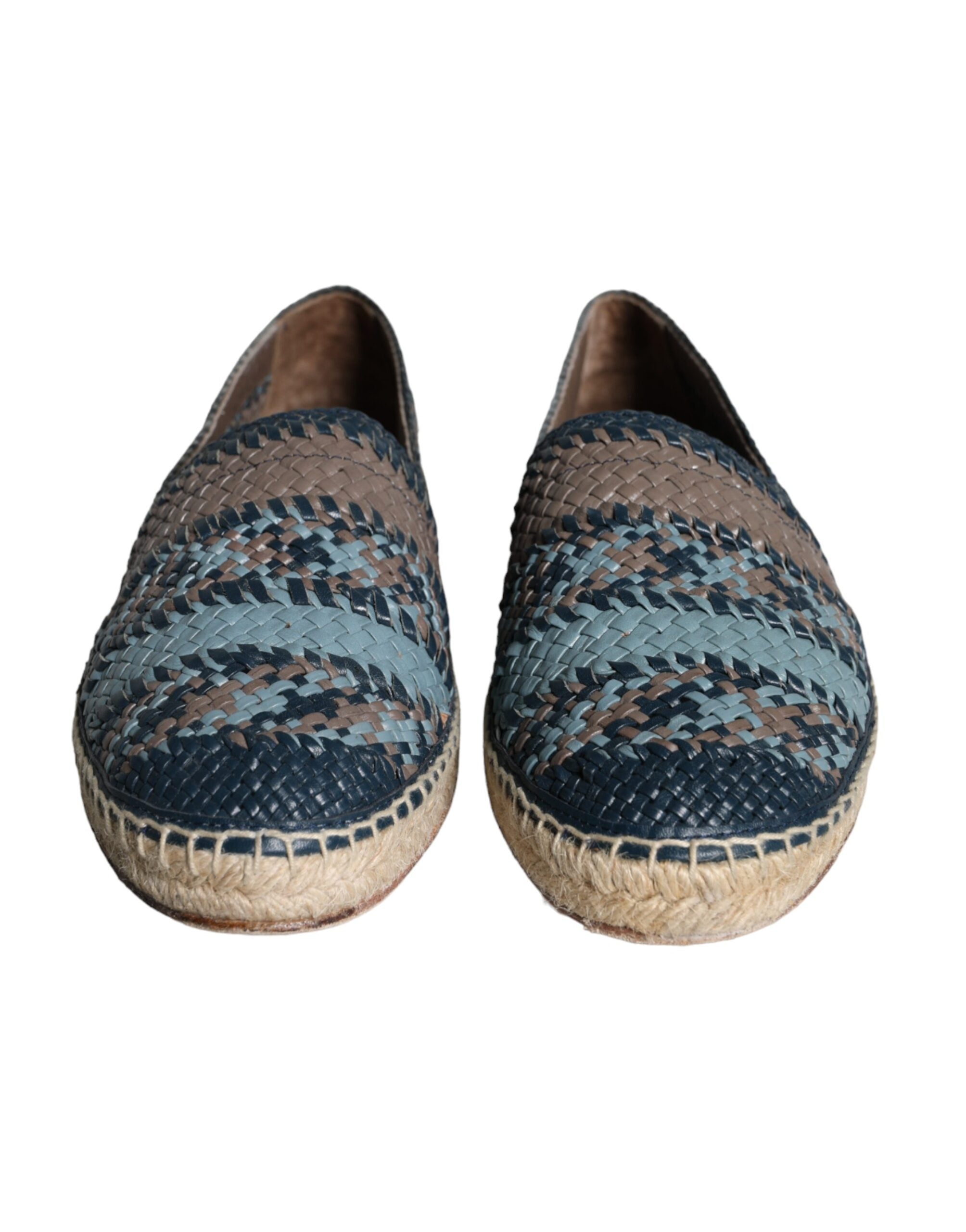 Blue Gray Woven Leather Buffalo Espadrille Shoes