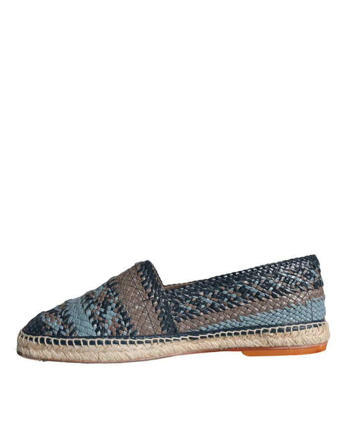 Blue Gray Woven Leather Buffalo Espadrille Shoes