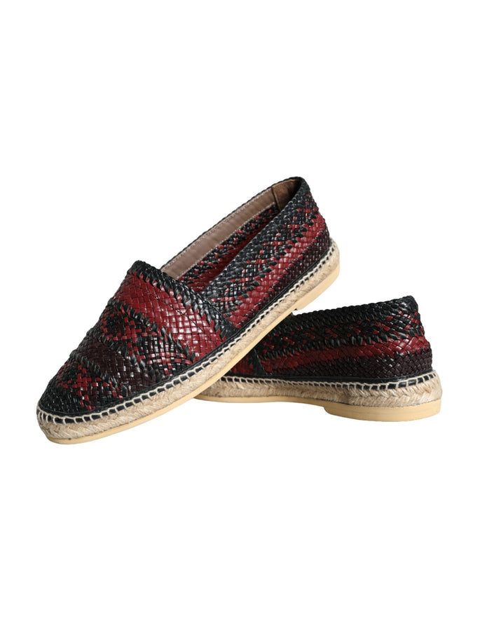 Black Maroon Woven Leather Buffalo Men Espadrille Shoes