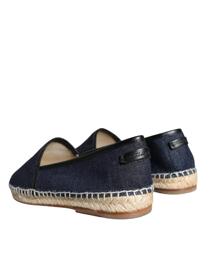 Blue Denim Cotton Leather Espadrilles Shoes