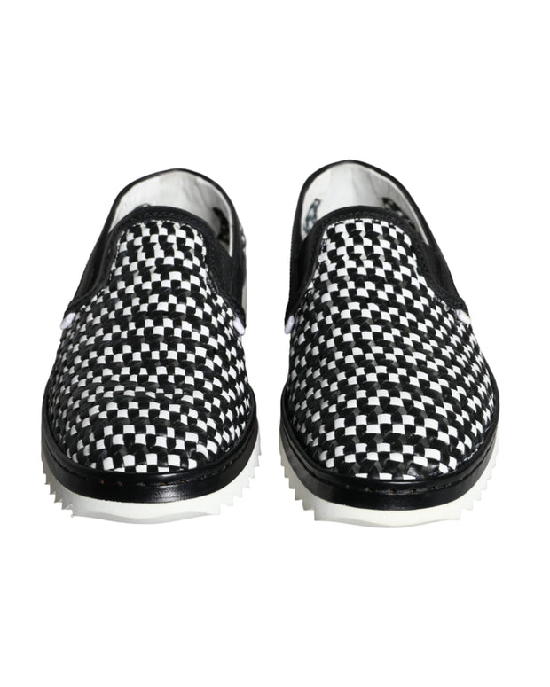 Black White Weaved Slip On Men Loafers Shoes