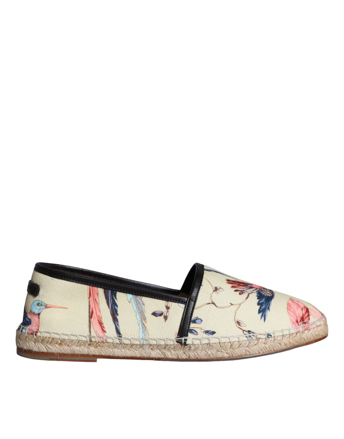 Beige Floral Canvas Espadrilles Slip On Shoes