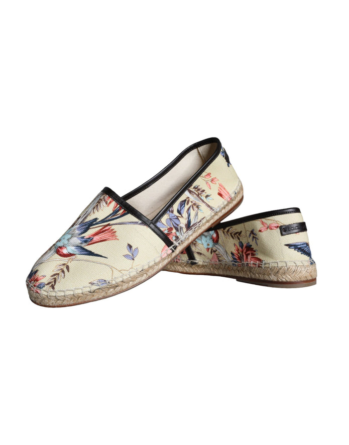 Beige Floral Canvas Espadrilles Slip On Shoes