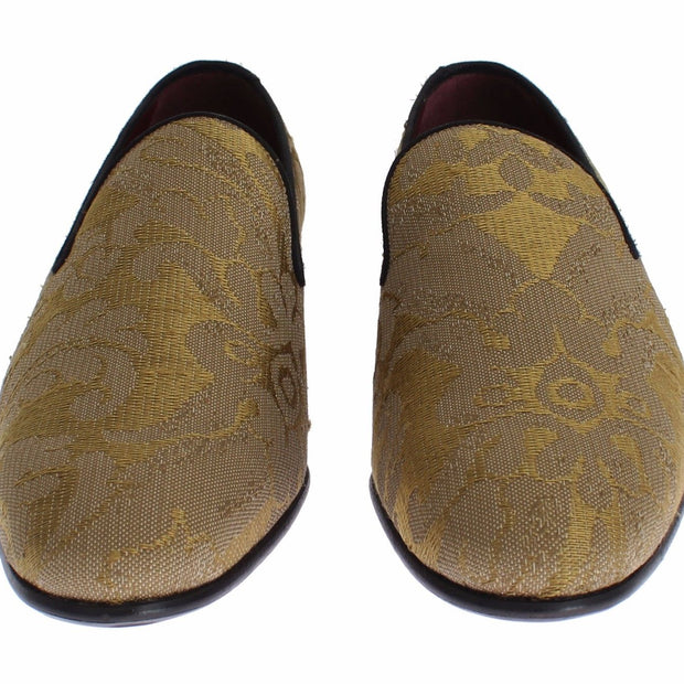 Golden Baroque Silk Dress Loafers