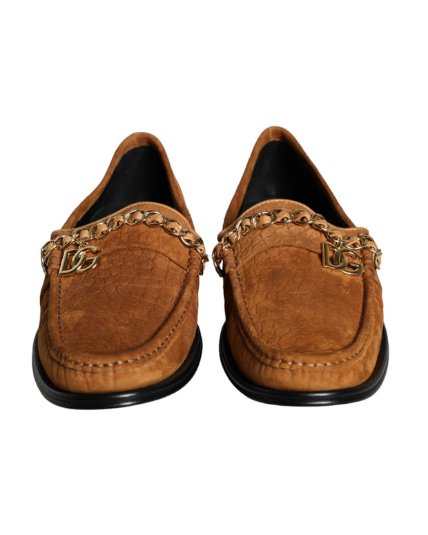 Brown Velvet Leather Logo Mocassin Slip On Shoes