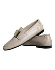 Beige Leather Logo Plaque Slip On Men Loafers Shoes