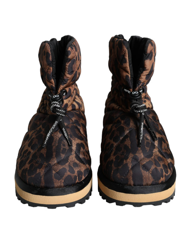 Brown Leopard Ankle Boots Padded Shoes