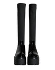Black Leather Jersey Knee High Boots Shoes