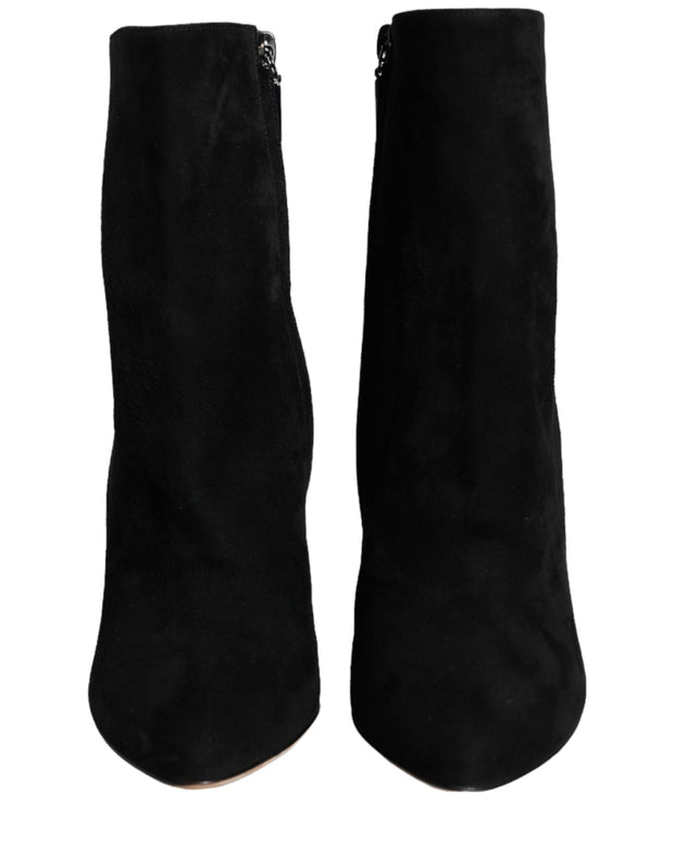 Black Suede Leather Mid Calf Boots Shoes