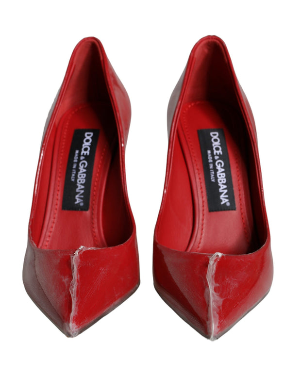 Red Patent Leather Faux Pearl Heels Pumps Shoes