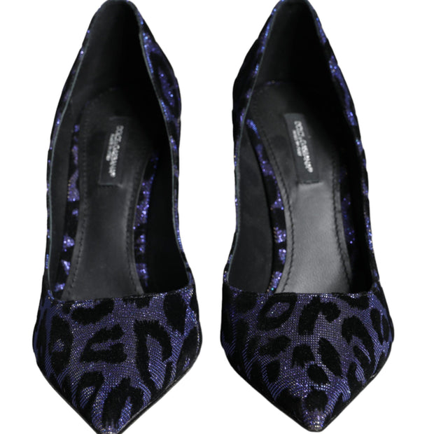 Dark Blue Leopard Lurex Heels Pumps Shoes