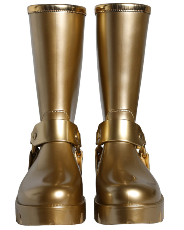 Metallic Gold Rubber PVC Rain Boots Shoes