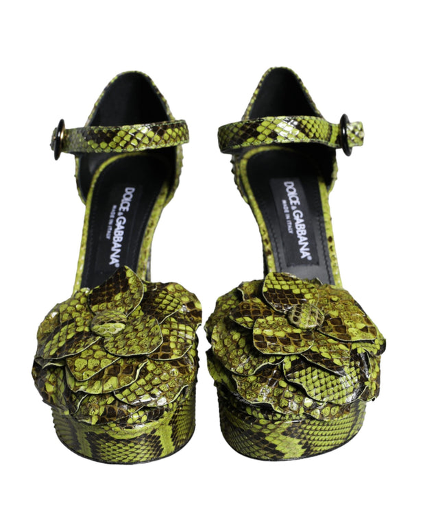 Green Exotic Leather Ankle Strap Heels Sandals Shoes