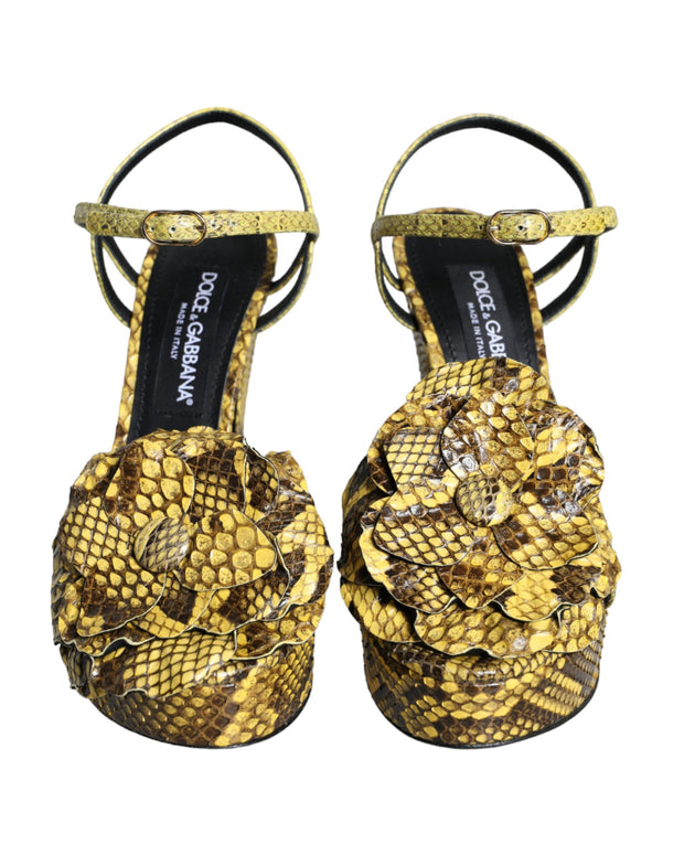 Yellow Exotic Leather Ankle Strap Heels Sandals Shoes