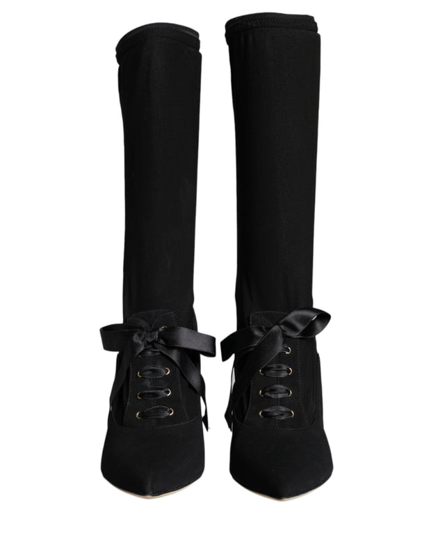 Black Stiletto Heels Mid Calf Boots Shoes