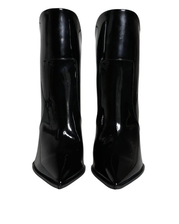 Black Patent Leather Pointed Ankle Boots Shoes