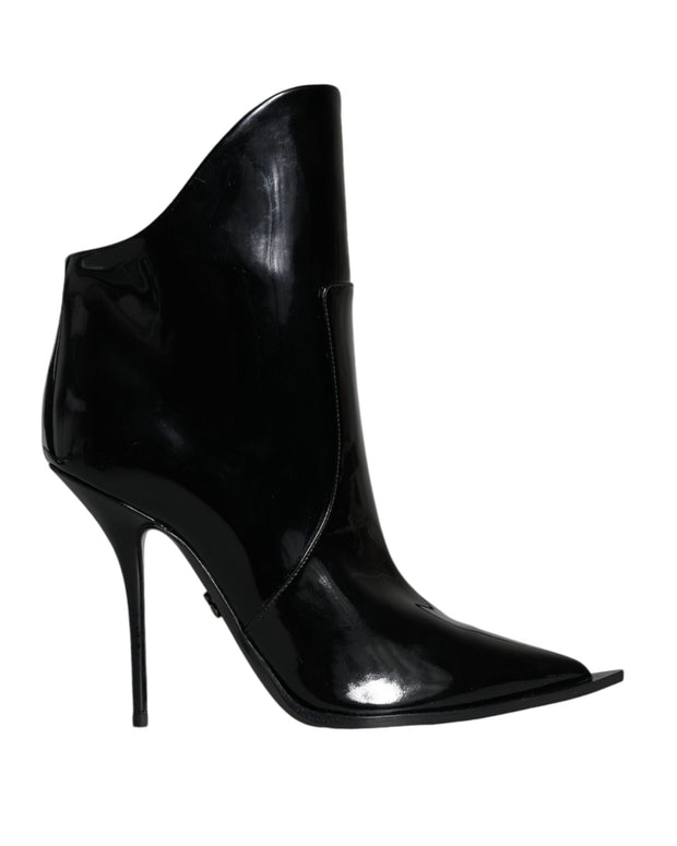 Black Patent Leather Pointed Ankle Boots Shoes