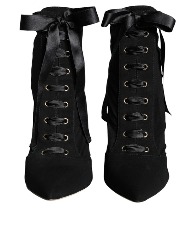 Black Jersey Stretch Ankle Booties Shoes