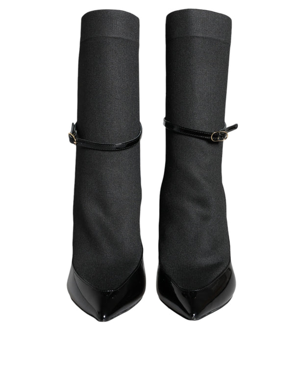 Black Leather Stilettos Booties Socks Shoes