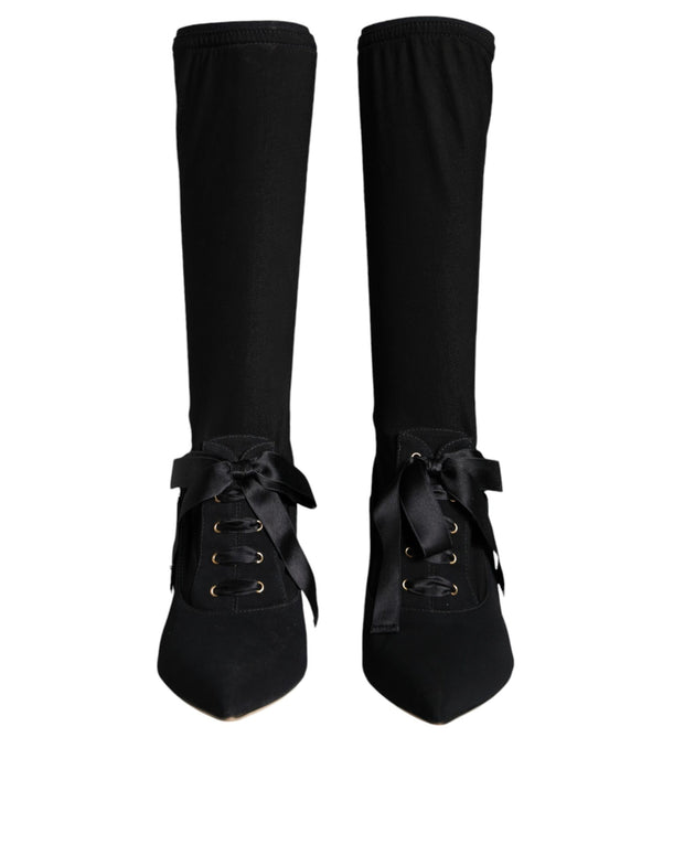 Black Stiletto Heels Mid Calf Boots Shoes