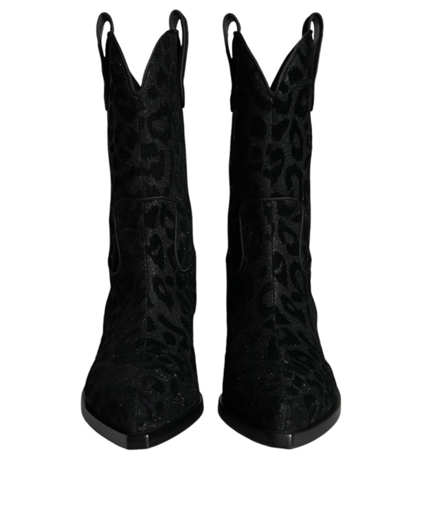 Black Gray Leopard Cowboy Boots Shoes
