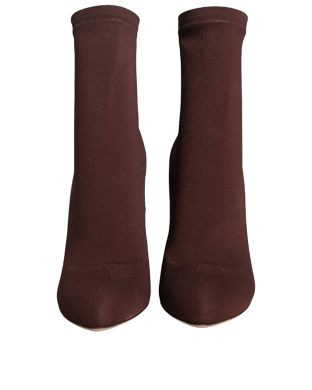 Brown Stiletto Heels Socks Ankle Boots Shoes