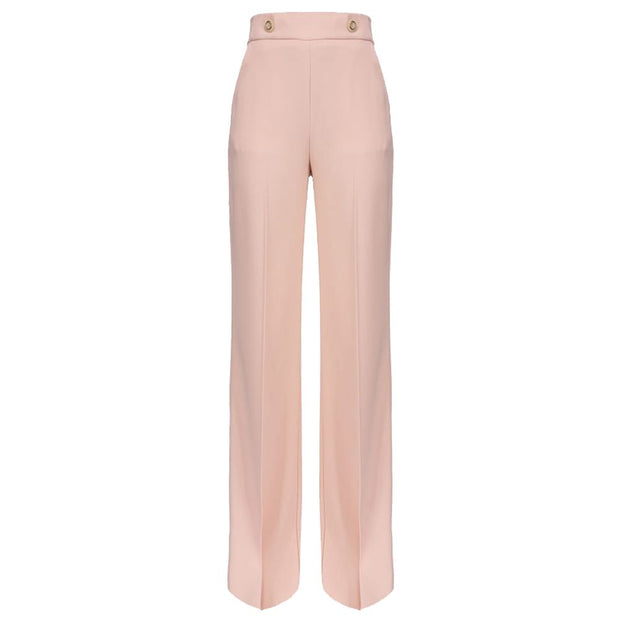 Pink Polyester Women Pant with Gold Button Detail