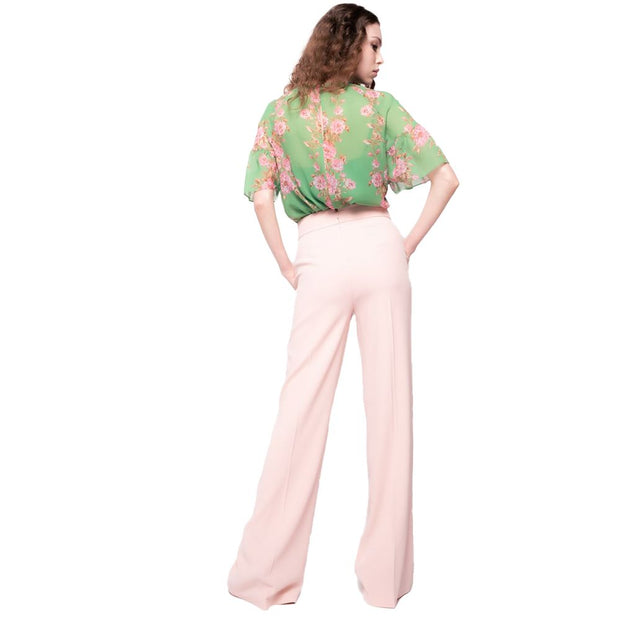 Pink Polyester Women Pant with Gold Button Detail