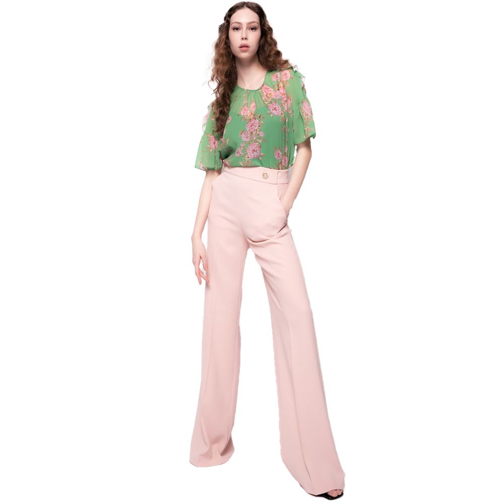 Pink Polyester Women Pant with Gold Button Detail